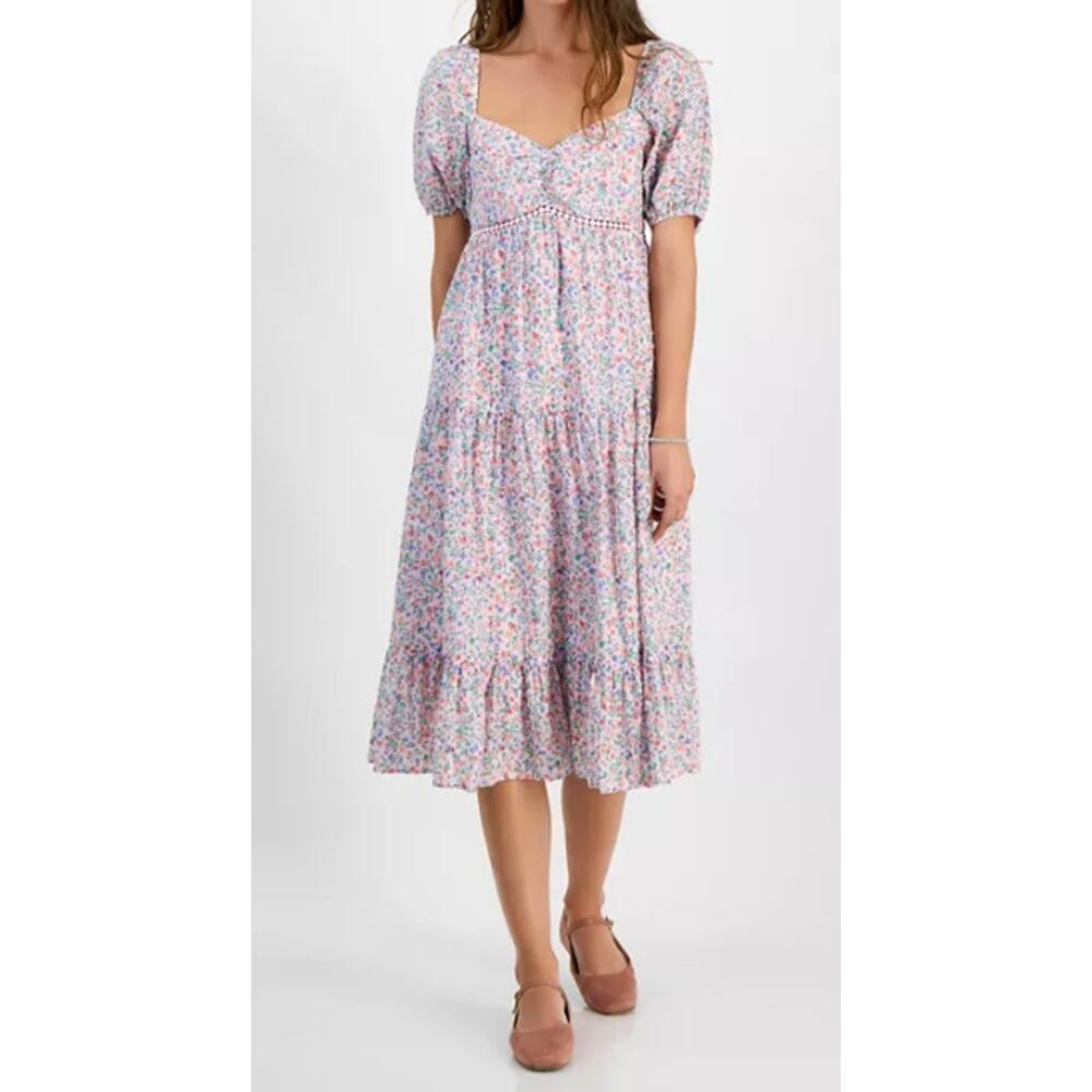 Kingston Grey Juniors' Floral Tiered PuffSleeve Midi Dress M